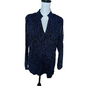 I.N.C International Concepts Blue and Black Long Sleeve Top 1X